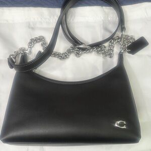 Coach Juliet 25 Black Leather Shoulder Bag with Silver Chain Accent